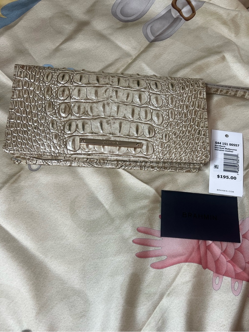 Brahmin AnnMarie Stardust Metallic CrocEmbossed Convertible Travel Wallet Clutch